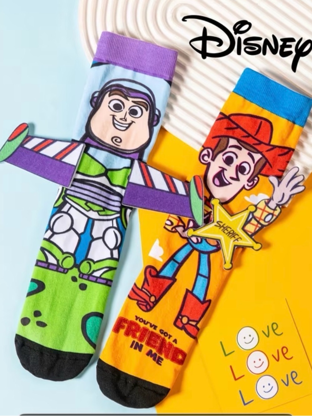 Disney Toy Story Kids Crew Socks - Buzz Lightyear & Woody (Green, Orange)